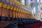 Editorial. June, 2019. Venice, Italy. The choir of the Frari in the interior of the Basilica di Santa Maria Gloriosa dei Frari