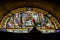 Editorial. May 2018. Stained glass window in Interior of The Temple of the Sacred Heart on Mount Tibidabo in Barcelona