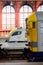 Editorial picture of people travelling by train in the Antwerp Central station