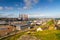 Editorial, Port of Holyhead with wind turbine installation vessel in distance, wide angle