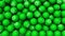 Editorial shot: filled screen 3D rendering green balls with white icon WhatsApp. Round spheres with logo of the social