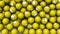 Editorial shot: filled screen 3D rendering yellow balls with white icon Snapchat. Round spheres with logo of social