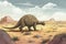 An Edmontosaurus ambling slowly across a barren landscape.. AI generation