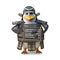 Educated Japanese penguin samurai warrior counting on an abacus, 3d illustration