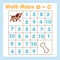 Educatiional children game. Mathematics maze. Labyrinth with numbers from one to ten. Help dog find bone