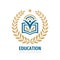 Education badge logo design. University high school emblem. Laurel wreath.