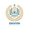 Education badge logo design. University high school emblem. Laurel wreath