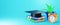 Education concept. 3d of books and graduation hat on blue background. Modern flat design isometric concept of Education. Back to