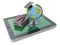Education concept. E-learning. Globe and stack of books on digit