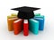 Education concept, Graduation Cap and Stack of Colorful Books on digital background. 3d render