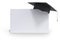 Education concept. Graduation cap on whiteboard isolated on white background. 3D rendered illustration