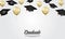 Education concept graduation party banner with illustration of cap and golden helium balloon