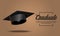 Education concept graduation party banner realistic cap with shadow