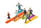 Education concept. Group of business people or students running to the goal. Infographics vector illustration
