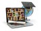 Education concept. Laptop with books, globe, graduation cap and