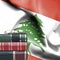 Education concept - Stack of books and reading glasses against National flag of Lebanon