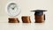 Education costs. Graduation Hat on the coins. Saving every single dollar and cent for higher education