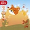 Education development game for children. Fox in the meadow in autumn. Draw the fox body with your hand and paint. Hand draw.