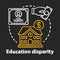 Education disparity chalk concept icon. Educational inequality idea. School funding. Student loan, financial aid. Paid