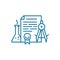 Education document icon. Patent for invention. Educational project. Scientific contract. Outline contour blue line.