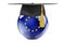 Education in the EU concept. The European Union flag with graduation cap, 3D rendering