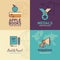 Education flat Icons, apple on books icon, medal icon, book and pencil icon, megaphone icon