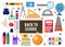 Education flatlay colladge school knowledge icons set flat design isolated vector illustration