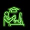 education flight simulator on computer neon glow icon illustration