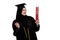 Education, graduation and people concept - muslim woman in hijab with diploma over white background