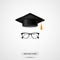Education hat and eyeglasses. Vector illustration. White background. Graduate cup.