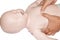 Education healthcare first aid of CPR training medical procedure of a newborn, demonstrating chest compression on CPR doll ,