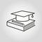 Education icon. Graduation cap, book and pencil symbol.