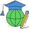 Education icon vector globe, pencil, academic hat