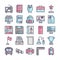 Education Icons pack consist with Bubble, Audio literature, Graduate owl, Attache case, Award, Distant learning, Distant learning