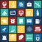 Education icons set on color squares background for graphic and web design, Modern simple vector sign. Internet concept. Trendy