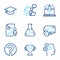 Education icons set. Included icon as Start business, Graduation cap, Business report signs. Vector