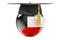 Education in Kuwait concept. Kuwaiti flag with graduation cap, 3D rendering