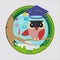 Education and learning concept, Owl teacher with graduation cap, Space rocket launch and knowledge icons