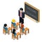 Education lesson lowpoly 3d isometric classroom school board children pupil teacher flat design vector illustration
