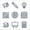 education line icons. linear set. quality vector line set such as calculator, blackboard, mortarboard, open book, globe, abacus,