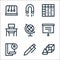 education line icons. linear set. quality vector line set such as geometry, pen, pass test, projection, geography, school desk,