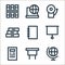 education line icons. linear set. quality vector line set such as globe, table, book, presentation, notebook, books, bell, e