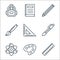 education line icons. linear set. quality vector line set such as ruler, paint palette, science, ballpoint, triangular ruler,