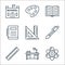 Education line icons. linear set. quality vector line set such as science, table, ruler, ballpoint, ruler, notebook, open book,