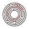 Education logic game circle labyrinth for kids. Find right way. Isolated simple round maze black line on white