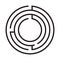 Education logic game labyrinth for kids. Find right way. Isolated simple round maze black line on white background.