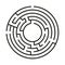 Education logic game labyrinth for kids. Find right way. Isolated simple round maze black line on white background.