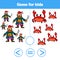 Education logic game for preschool kids Choose the correct answer. More, less or equal Vector illustration