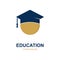 Education logo design with bachelor cap and book concept with creative idea