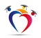 Education logo, people, celebration, graduate student in heart shaped logo, education graduated union logo on white background